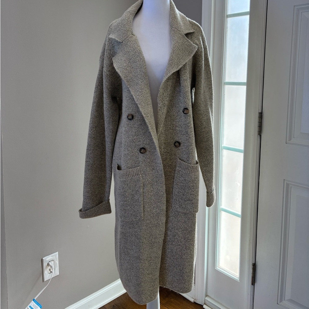 Lulu's Elegant Gray Sweater Trench Coat